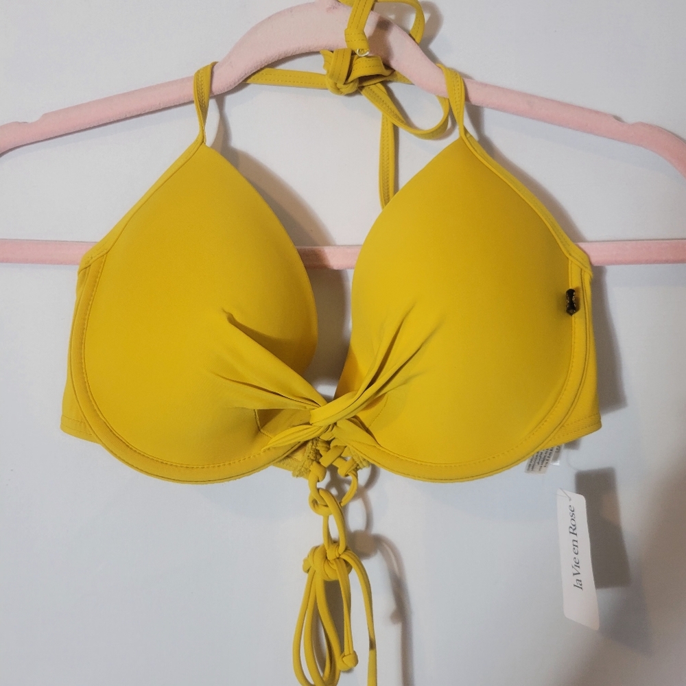 NWT La Vie En Rose Mustard Bikini Top